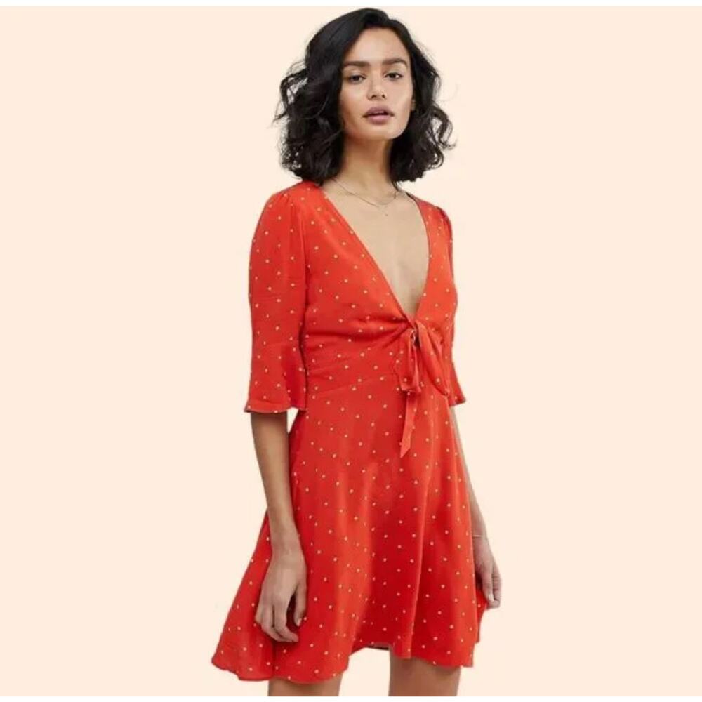 Free People ‘All Yours’ Mini Dress Red White Polka Dot Size 8